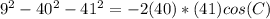 9^2- 40^2- 41^2 =-2(40)*(41)cos(C)