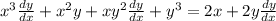 x^3\frac{dy}{dx}+x^2y+xy^2\frac{dy}{dx}+y^3=2x+2y\frac{dy}{dx}