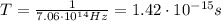 T=\frac{1}{7.06\cdot 10^{14} Hz}=1.42\cdot 10^{-15} s