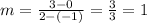 m=\frac{3-0}{2-(-1)} =\frac{3}{3}=1
