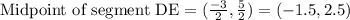 \text{Midpoint of segment DE}=(\frac{-3}{2},\frac{5}{2})=(-1.5,2.5)
