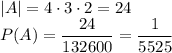|A|=4\cdot3\cdot2=24\\P(A)=\dfrac{24}{132600}=\dfrac{1}{5525}
