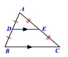 Find the value of x if de is the midsegment of triangle abc and de = 5x and bc = 11x – 15. type the