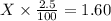 X\times\frac{2.5}{100}=1.60