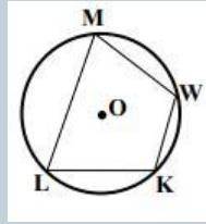 Given:  circle k(o), m lm = 164°, m wk = 68°, m∠mlk = 65°. find:  m∠lmw