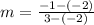 m=\frac{-1-(-2)}{3-(-2)}