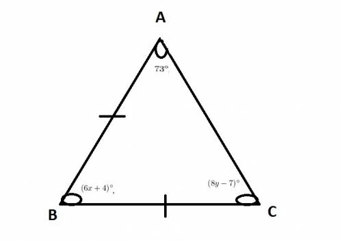 What is the value for x?  enter your answer in the box. x = an isosceles triangle a b c with vertica