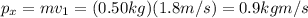 p_x = m v_1 = (0.50 kg)(1.8 m/s)=0.9 kg m/s