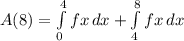 A(8)=\int\limits^4_0 f{x} \, dx+\int\limits^8_4 f{x} \, dx