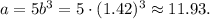 a=5b^3=5\cdot (1.42)^3\approx 11.93.