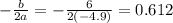 -\frac{b}{2a} =-\frac{6}{2(-4.9)} =0.612