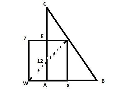In the figure, square wxyz has a diagonal of 12 units. point a is a midpoint of segment wx, segment