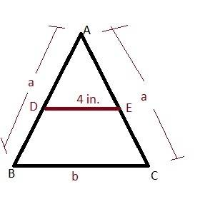 The midsegment through the legs of an isosceles triangle is 4 in. find the sides of the triangle if