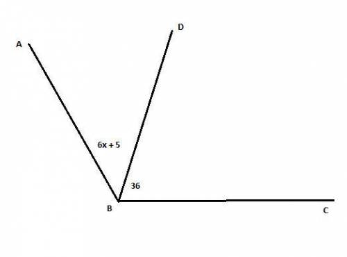 Point d is in the interior of angle abc the measure of angle abc = 10x-7 the measure of angle abd =