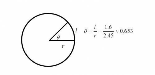 What angle in radians is subtended by an arc of 1.60 m in length on the circumference of a circle of