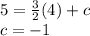 5=\frac{3}{2} (4)+c\\c=-1