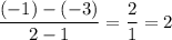 \displaystyle \frac{(-1)-(-3)}{2-1}=\frac{2}{1}=2