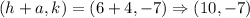 (h+a, k)=(6+4,-7)\Rightarrow (10,-7)