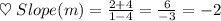 \heartsuit\;Slope(m) = \frac{2 + 4}{1 - 4} = \frac{6}{-3} = -2