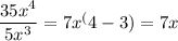 \dfrac{35x^4}{5x^3} = 7x^(4-3) = 7x