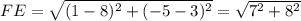 FE=\sqrt{(1-8)^2+(-5-3)^2}=\sqrt{7^2+8^2}