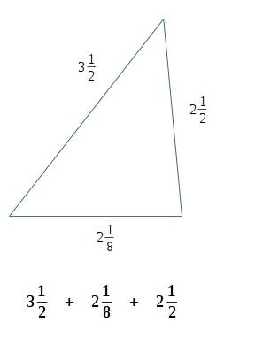 What is the distance around a triangle that has sides measuring 2 1/8 ft 3 1/2 ft and 2 and 1/2 ft