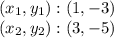 (x_ {1}, y_ {1}) :( 1, -3)\\(x_ {2}, y_ {2}): (3, -5)