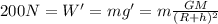 200 N = W' = mg' = m \frac{GM}{(R+h)^2}