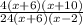 \frac{4(x + 6)(x + 10)}{24(x + 6)(x - 2)}