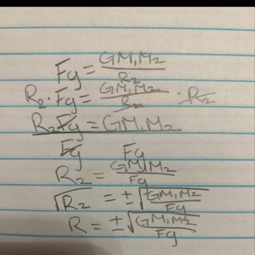 Solve for the positive value of r in terms of,fg,g,m1,and m2