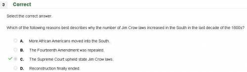 Which of the following reasons best describes why did number of jim crowe laws increased in the sout