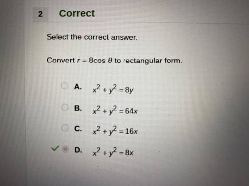 Convert r = 8cos θ to rectangular form.