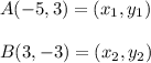 A(-5, 3) = (x_1, y_1)\\\\B(3, -3) = (x_2, y_2)