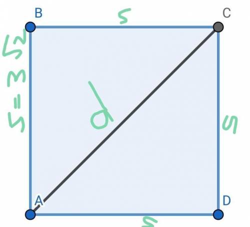 Find the diagonal of a square whose sides are of the given measure. given = 3sqrt2
