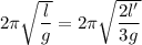 2\pi\sqrt{\dfrac{l}{g}}=2\pi\sqrt{\dfrac{2l'}{3g}}
