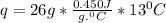 q=26g*\frac{0.450J}{g.^0C}*13^0C