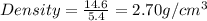 Density=\frac{14.6}{5.4}=2.70g/cm^3