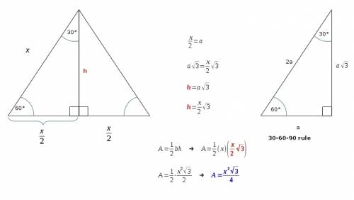 If x denotes the length of a side of an equilateral triangle, express the area of the triangle as a