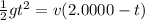 \frac{1}{2} gt^2=v(2.0000-t)