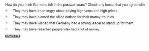 How do you think germans felt in the postwar years. check all that apply.