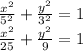 \frac{x^2}{5^2}+\frac{y^2}{3^2} =1\\ \frac{x^2}{25}+\frac{y^2}{9} =1