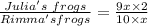 \frac{Julia's\ frogs}{ Rimma's frogs} = \frac{9x\times2}{10\times x}