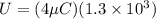 U = (4\mu C)(1.3 \times 10^3)