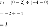 m = (0-2) \div (-4-0)\\\\= -2\div -4\\\\= \frac{1}{2}