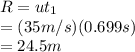 R=ut_1 \\ =(35m/s)(0.699s)\\ =24.5m