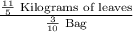 \frac{\frac{11}{5}\text{ Kilograms of leaves}}{\frac{3}{10}\text{ Bag}}