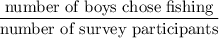 \dfrac{\text{number of boys chose fishing}}{\text{number of survey participants}}
