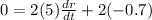 0 = 2(5) \frac{dr}{dt} + 2(-0.7)