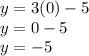 y = 3 (0) -5\\y = 0-5\\y = -5