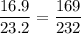 \dfrac{16.9}{23.2}=\dfrac{169}{232}